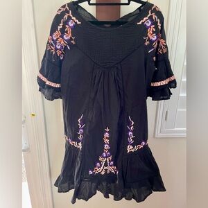 Free People Black Textured Top with Subtle Stitching